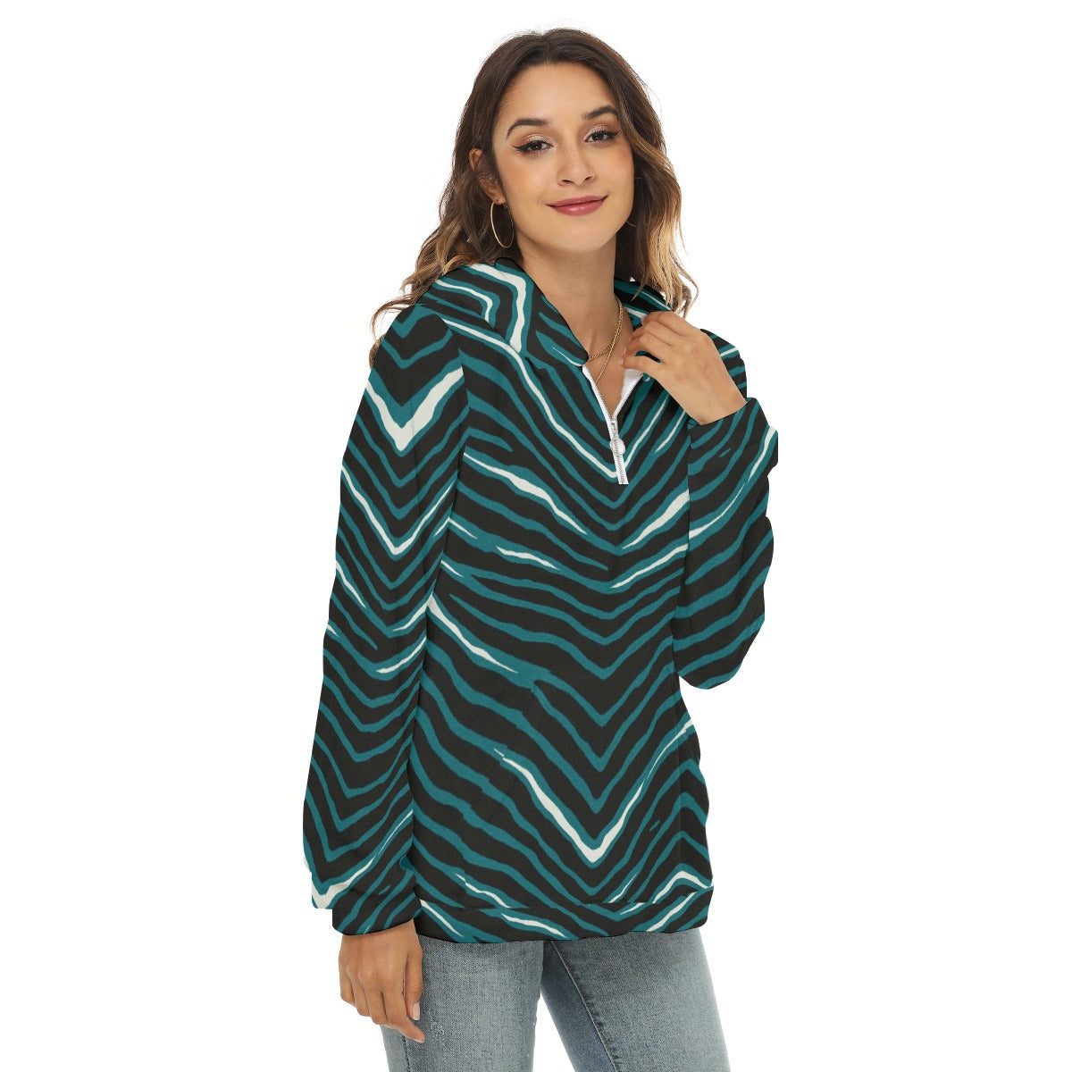 Philadelphia Football Game Day All-Over Print Women's Borg Fleece Hoodie With Half Zip