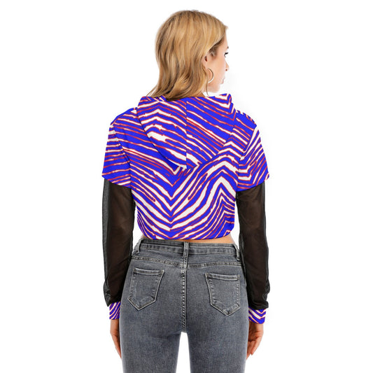 Buffalo Bills Zubaz Women's Fake Two-piece Mesh Sleeve Cropped Hoodie