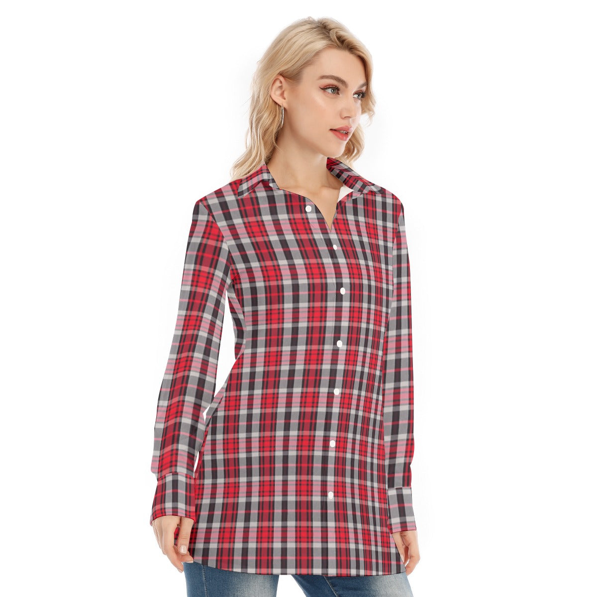 New Mexico Tartan Plaid Lobos Women's Long Shirt |115GSM Cotton poplin