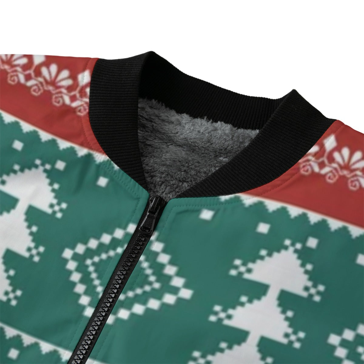 Urban Legend Snow Inspired Pattern Christmas Festive Fleece green red Bomber Jacket