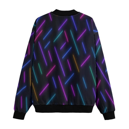 Neon Nights Abstract Retro Sci Bright Neon Fleece Bomber Jacket – Futuristic Streetwear Glow
