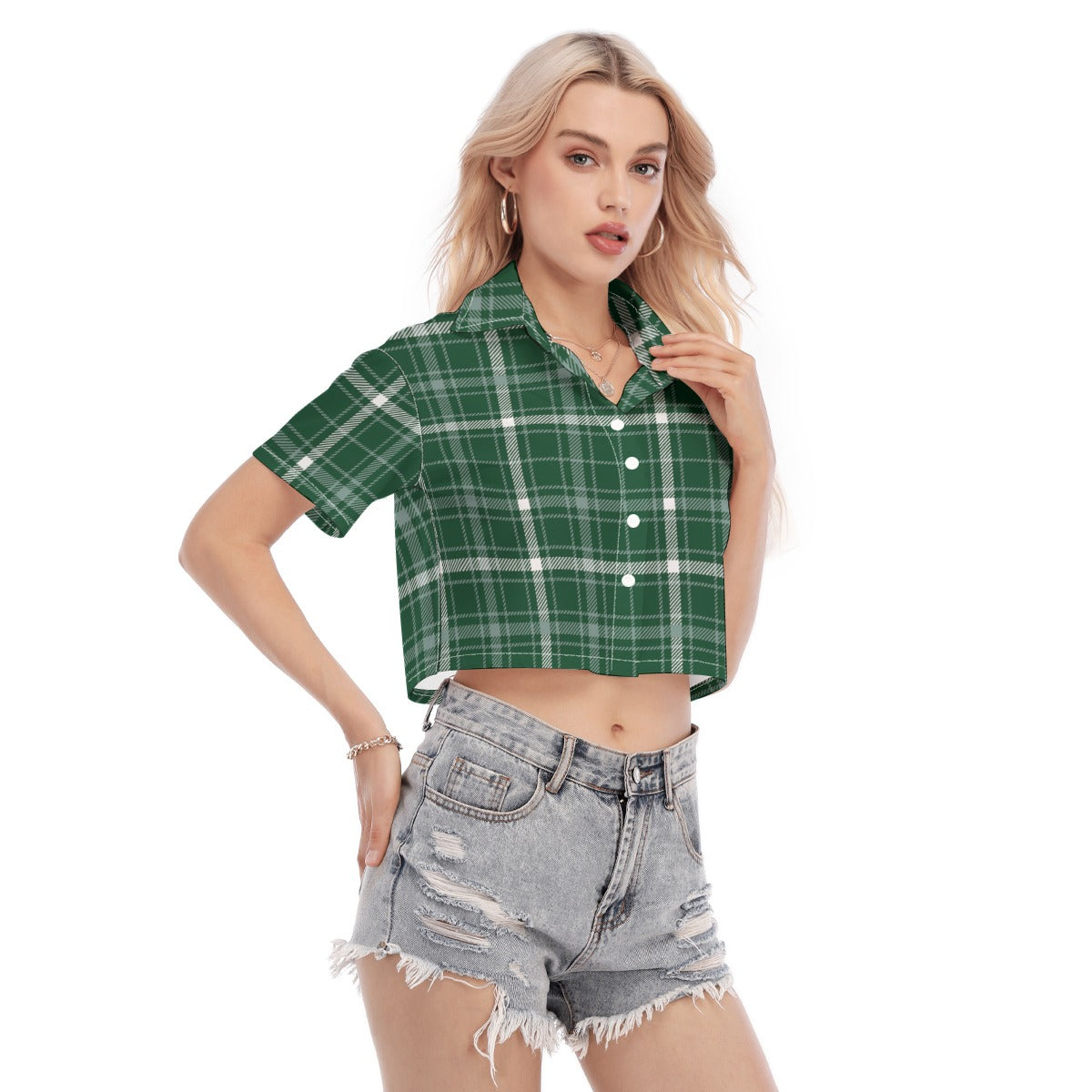 Michigan State Tartan Plaid Spartans Women's Cropped Shirt