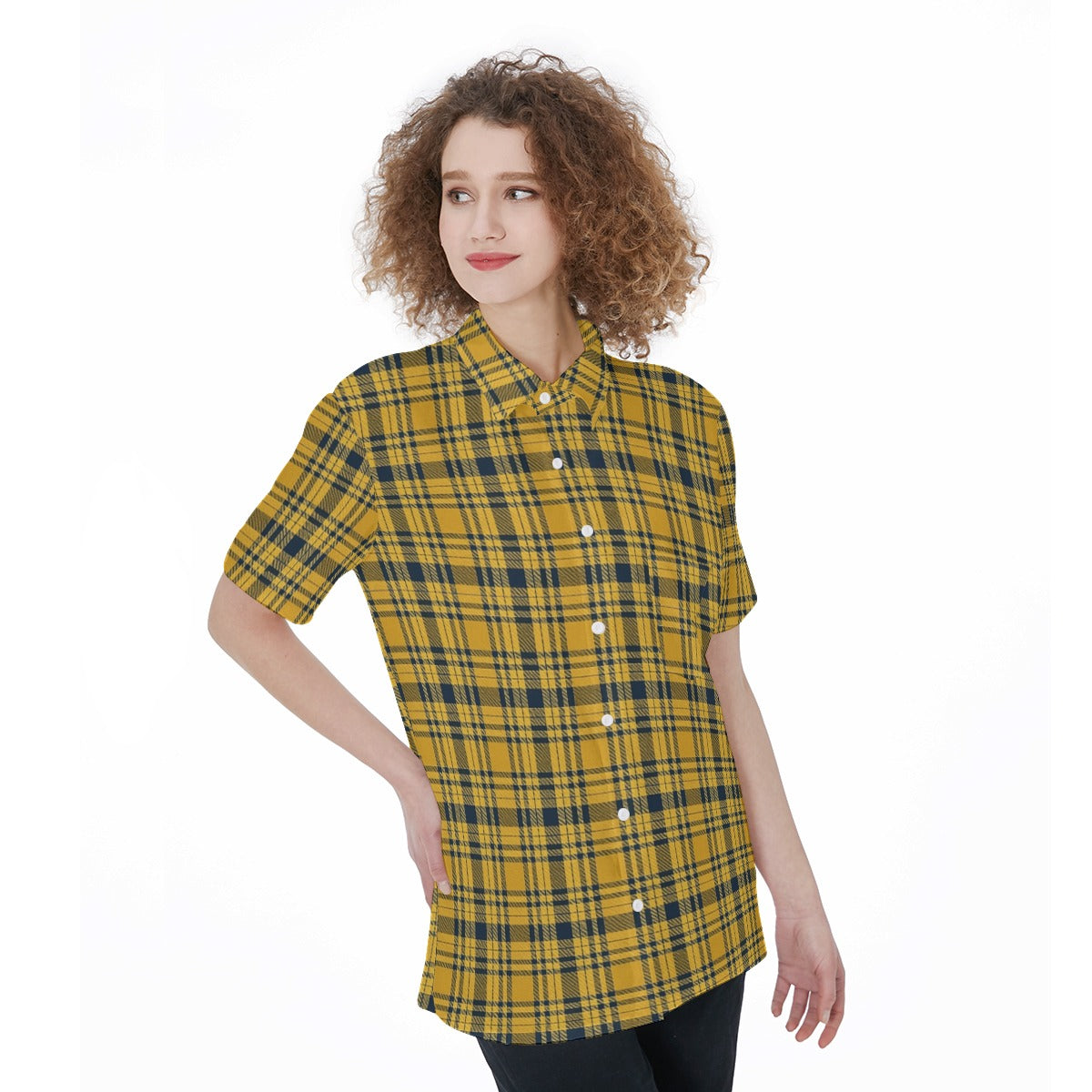 Georgia Yellow Jackets Tartan Plaid Women's Short Sleeve Shirt With Pocket