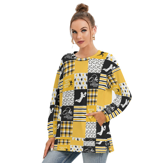 All-Over Print Women's Side Split O-neck Sweatshirt