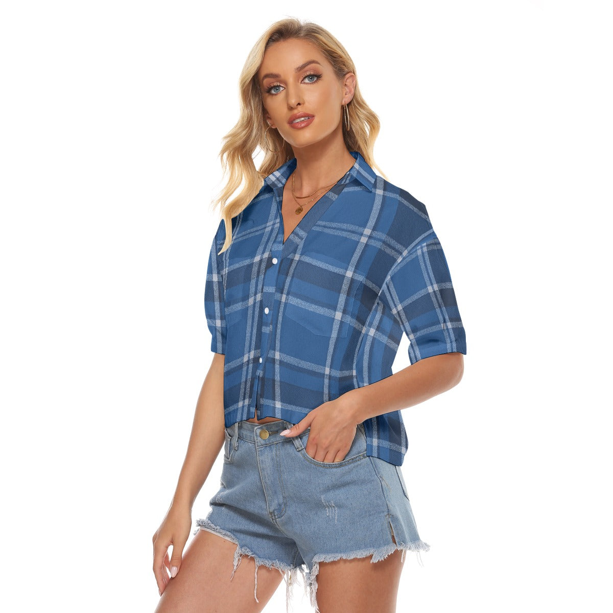 Urban Legend Kentucky Wildcats Tartan Plaid Women's V-Neck Shirt – Blue and White College Streetwear