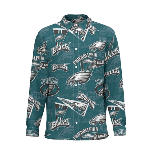 Philadelphia Football Game Day All-Over Print Men's Business Long Sleeve Pocket Shirt|115GSM Cotton poplin