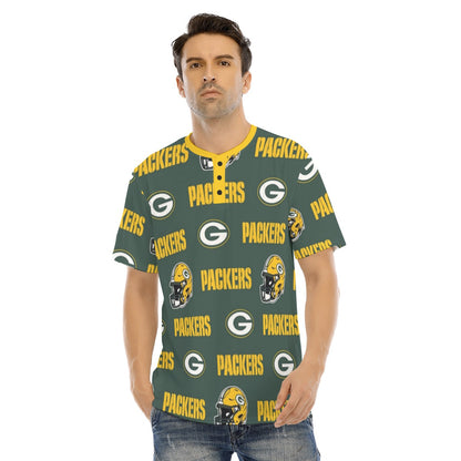 Green Bay Football Game Day All-Over Print Men's Short Sleeve T-shirt With Button Closure