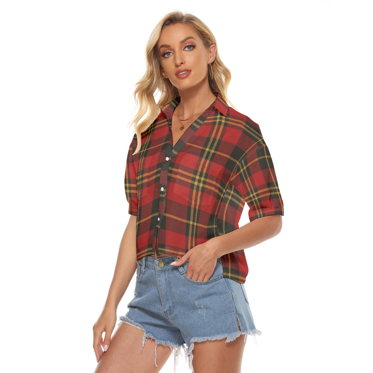 Urban Legend Maryland Terrapins Tartan Plaid Women's V-Neck Shirt – Red, Black, and Gold College Str
