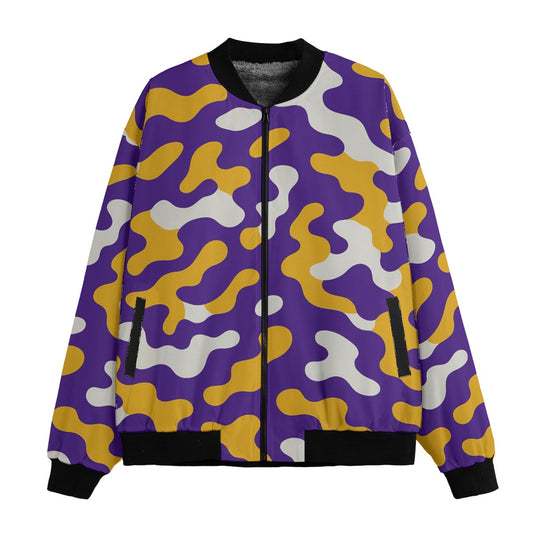 Minnesota Vikings Camo Fleece Bomber Jacket – Purple and Gold NFL Streetwear