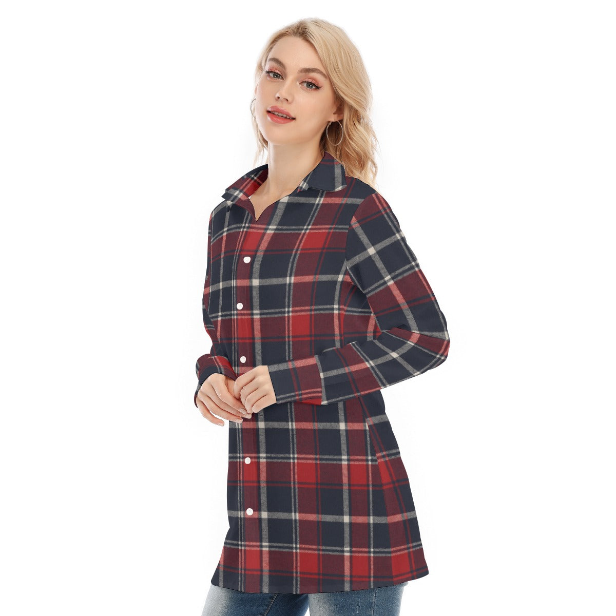 Mississippi Tartan Plaid Ole Miss Rebels Women's Long Shirt |115GSM Cotton poplin