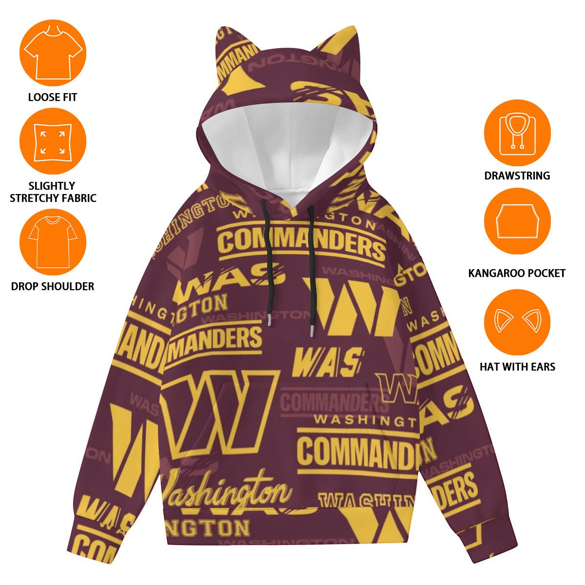 Washington Commanders Women’s Hoodie With Decorative Ears
