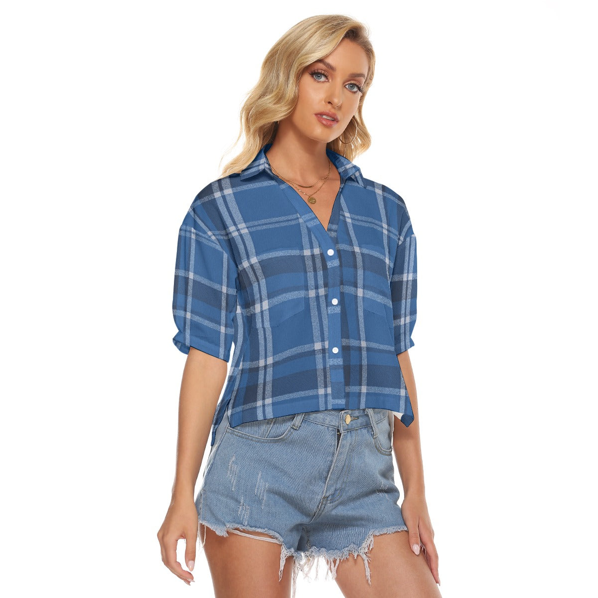 Urban Legend Kentucky Wildcats Tartan Plaid Women's V-Neck Shirt – Blue and White College Streetwear