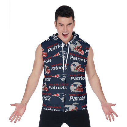 New England Football Game Day All-Over Print Men's Zipper-Up Sleeveless Hoodie