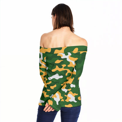 Green Bay Football Game Day All-Over Print Women Off-Shoulder Long Sleeve Top