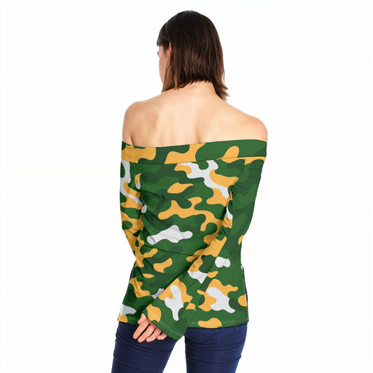 Green Bay Football Game Day All-Over Print Women Off-Shoulder Long Sleeve Top