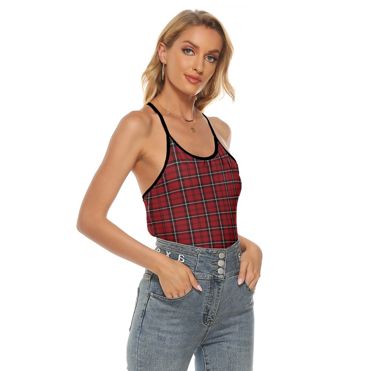 Alabama Tartan plaid Women's Criss-Cross Open Back Tank Top