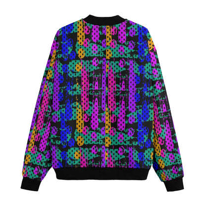 Abstract Oil-Painted Geometric Graffiti Fleece Bomber Jacket – Seamless Streetwear Pattern