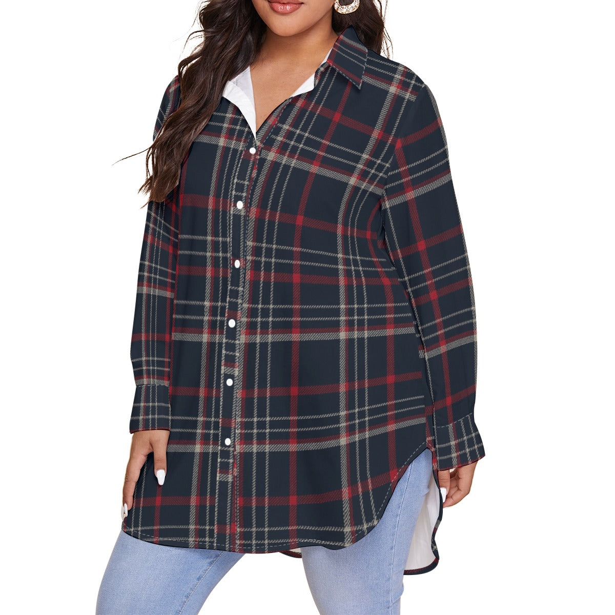 Connecticut tartan plaid Women's Shirt With Long Sleeve(Plus Size)