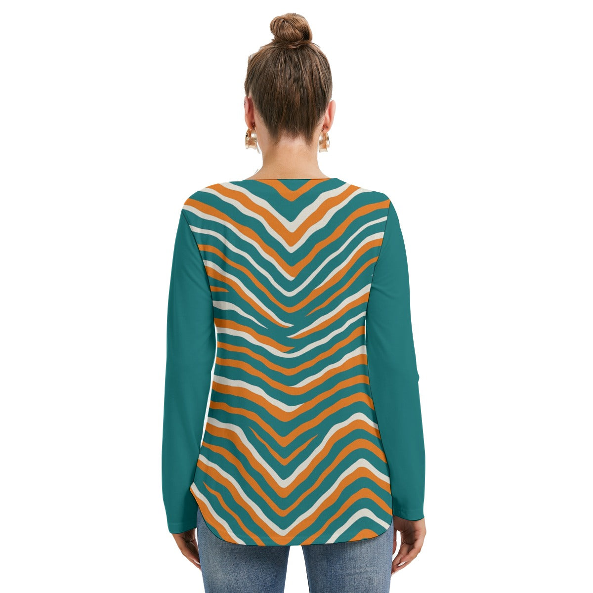 Miami Football Game Day All-Over Print Women's Long Sleeve Neckline Tie Sweatshirt