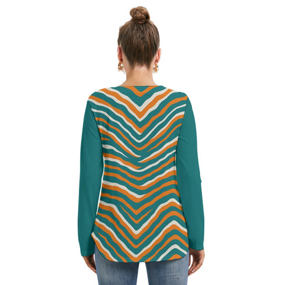 Miami Football Game Day All-Over Print Women's Long Sleeve Neckline Tie Sweatshirt