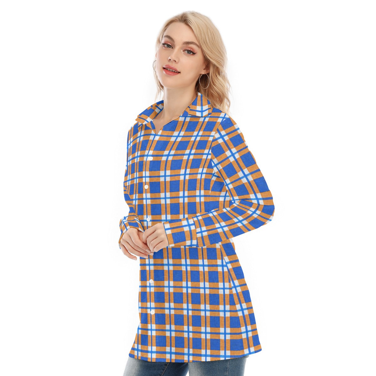 Florida - Gators tartan plaid  Women's Long Shirt |115GSM Cotton poplin