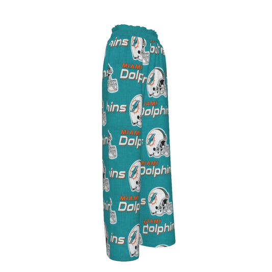 Miami Football Game Day All-Over Print Women's Faux Silk Wide-Leg Pants