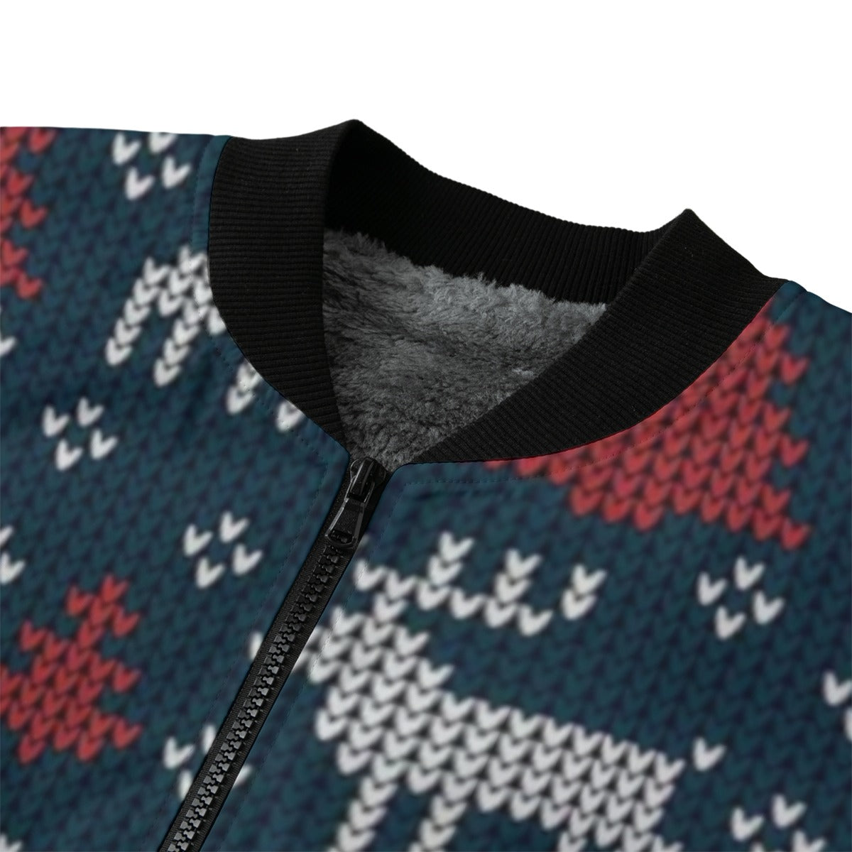 Urban Legend Snow Inspired Pattern Knitted Christmas and New Year Fleece Bomber Jacket