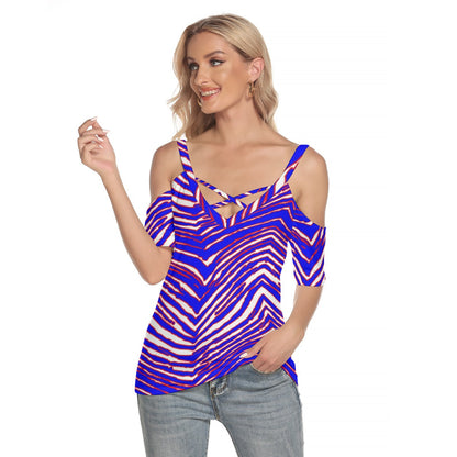 Buffalo Bills Zubaz Women's Cold Shoulder T-shirt With Criss Cross Strips