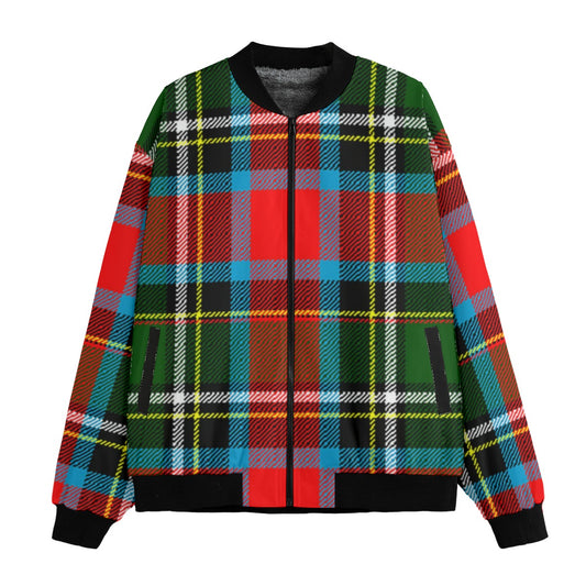 Hunting Stewart darker Royal Stewart green and blue tones tartan Fleece Bomber Jacket