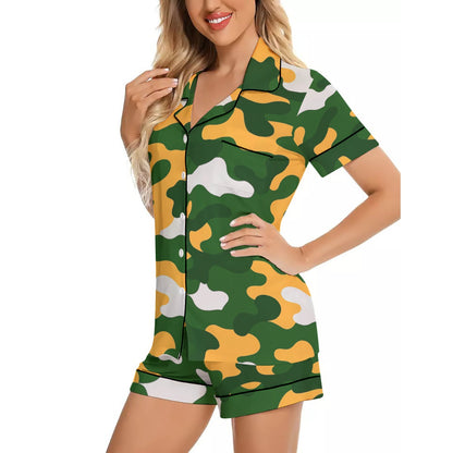 Green Bay Football Game Day All-Over Print Women's Imitation Silk Pajama Set With Short Sleeve