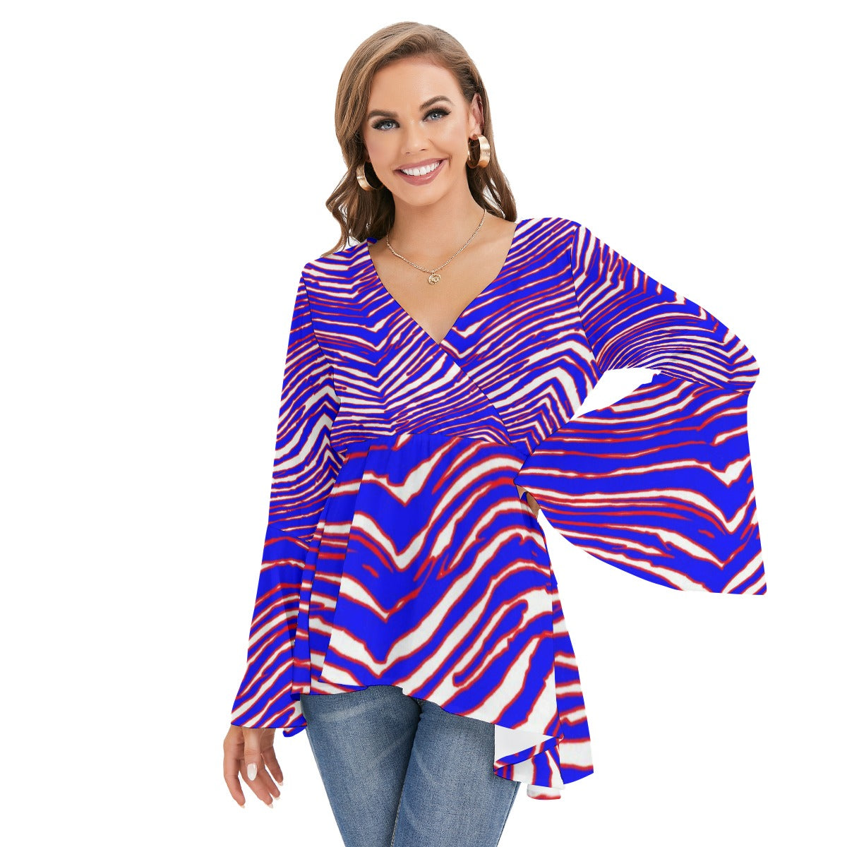 Buffalo Bills Zubaz Women's V-neck Blouse With Flared Sleeves