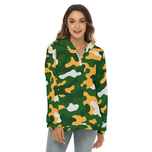 Green Bay Football Game Day All-Over Print Women's Borg Fleece Hoodie With Half Zip