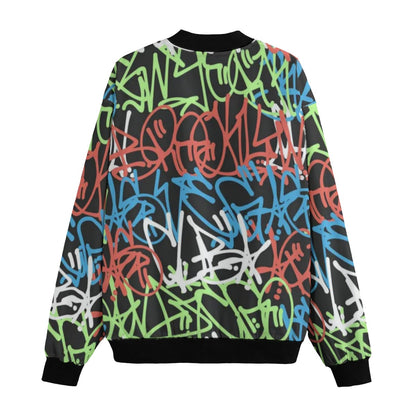 Wildstyle Graffiti Seamless Pattern Tags Fashion Fleece Bomber Jacket