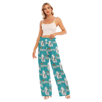 Miami Football Game Day All-Over Print Women's Waist Fungus Edge Wide-leg Pants