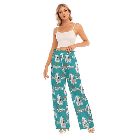 Miami Football Game Day All-Over Print Women's Waist Fungus Edge Wide-leg Pants