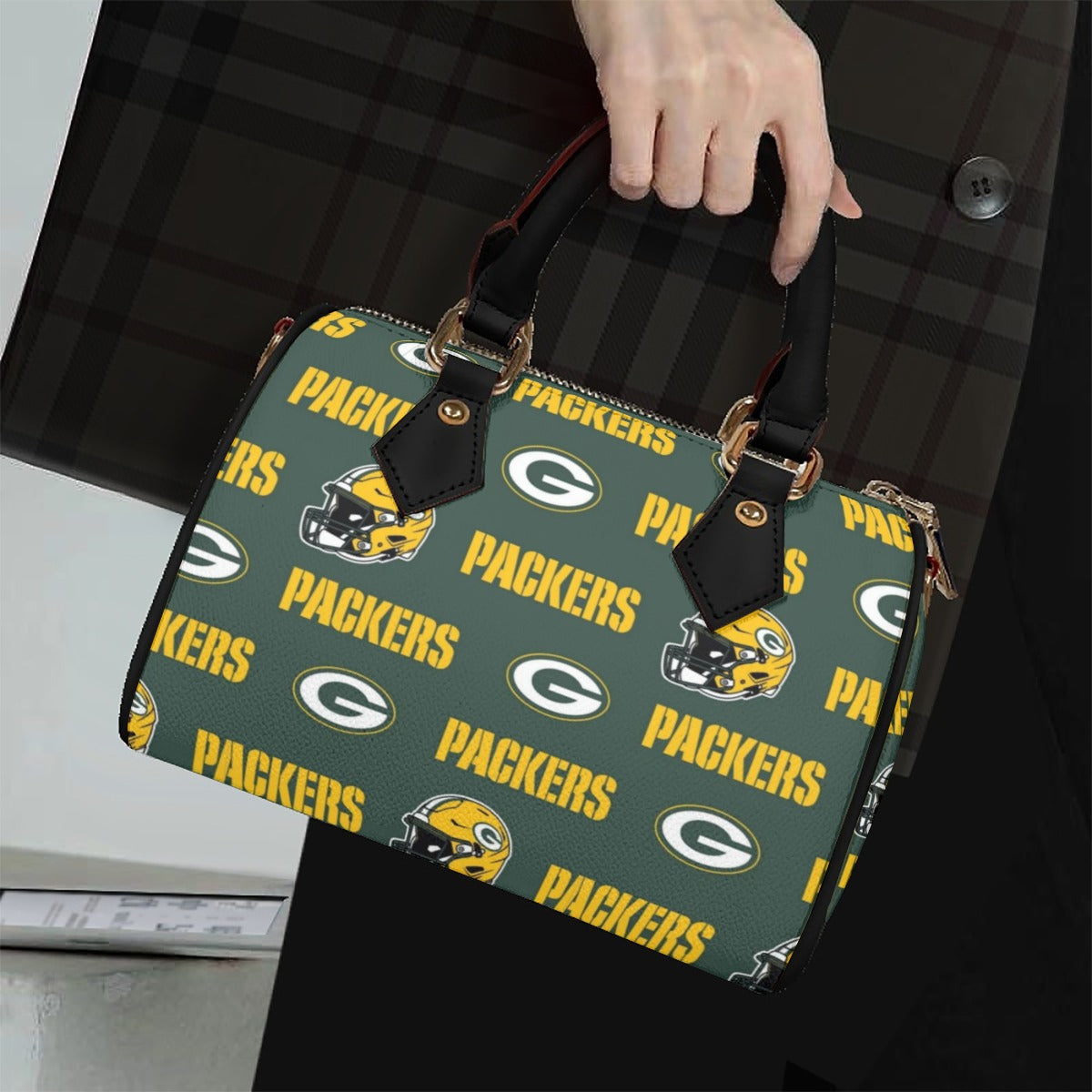 Green Bay Football Game Day Classic Barrel-Shaped PU Leather Handbag