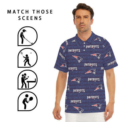 New England Football Game Day All-Over Print Men's Short Sleeve Polo Shirt With Button Closure