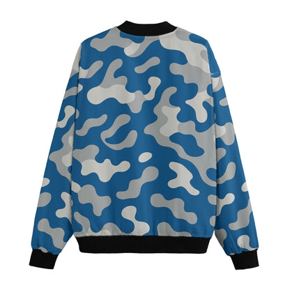 Detroit Lions Camo Fleece Bomber Jacket – Honolulu Blue, Silver and White NFL Streetwear