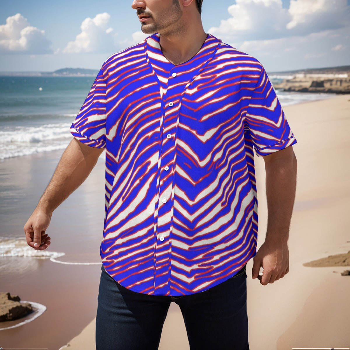 Buffalo Bills Zubaz Men's Short Sleeve Baseball Jersey With Pinstripes