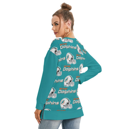 Miami Football Game Day All-Over Print Women's Side Split O-neck Sweatshirt