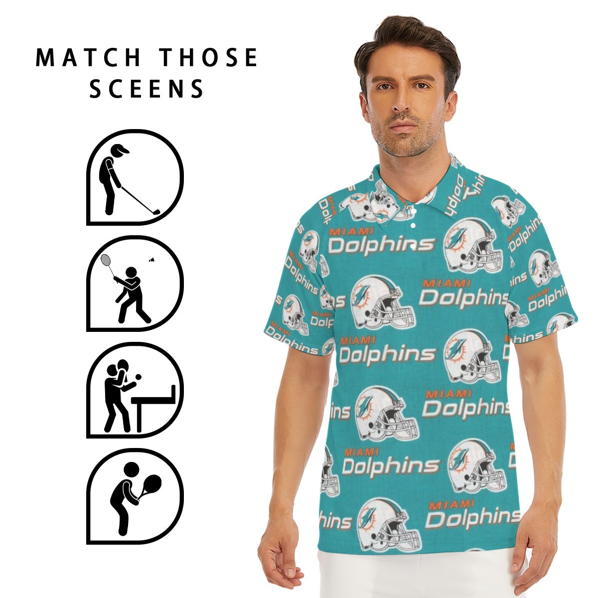 Miami Football Game Day All-Over Print Men's Short Sleeve Polo Shirt With Button Closure