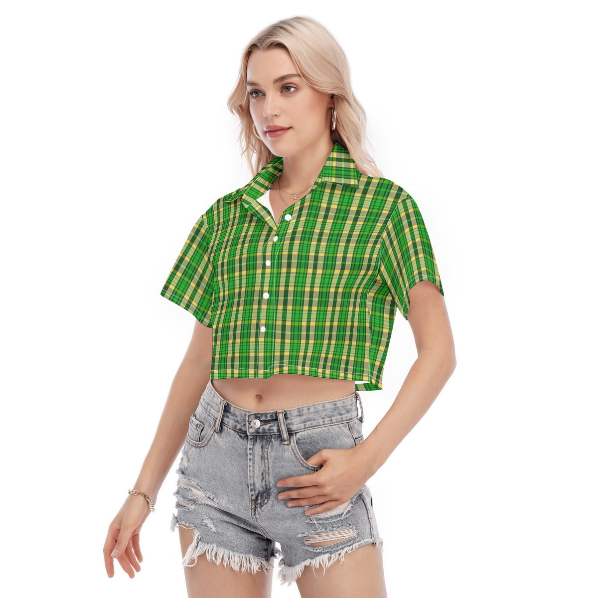 Oregon Tartan Plaid Ducks Women's Cropped Shirt