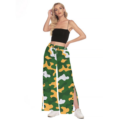 Green Bay Football Game Day All-Over Print Women's Side Slit Snap Button Trousers