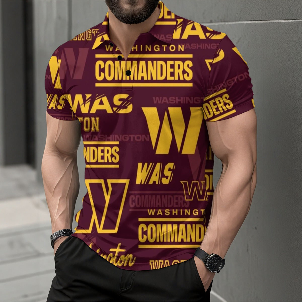 Washington Commanders Men's Short Sleeve Button Polo Shirt