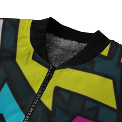 Beautiful Abstract Graffiti Seamless Fleece Bomber Jacket – Artistic Urban Streetwear