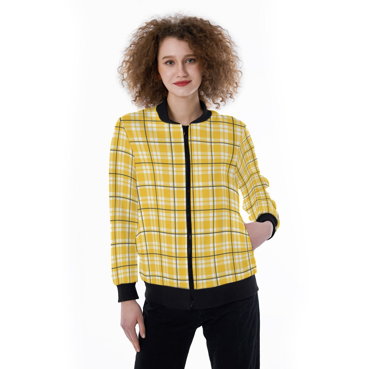 All-Over Print Women's Ribbed Stand-up Collar Jacket