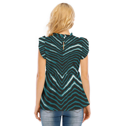 Philadelphia Football Game Day All-Over Print Women's Blouse With Lotus Leaf Lace