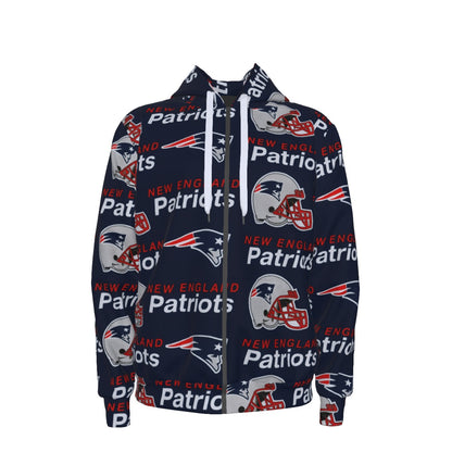 New England Football Game Day All-Over Print Unisex Zipper Hoodie With Black Lining