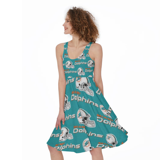 Miami Football Game Day All-Over Print Women's Sleeveless Dress