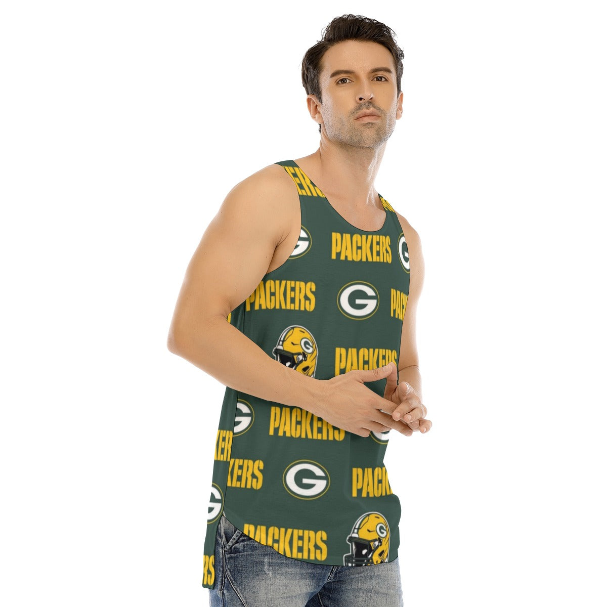 Green Bay Football Game Day All-Over Print Men's Curved Hem Long Tank Top